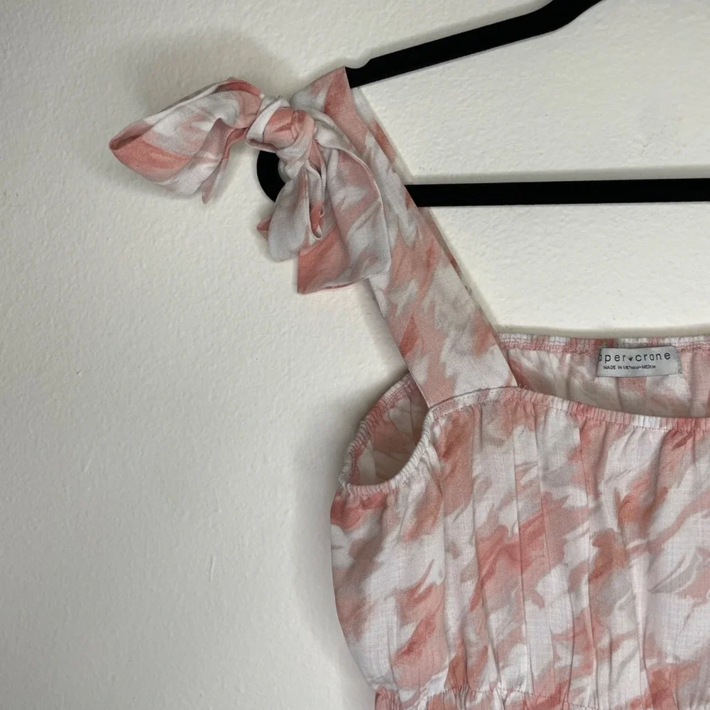 Paper Crane Pink & White Smocked Sleeveless Top With Tie Straps Womens Size M - Picture 3 of 9